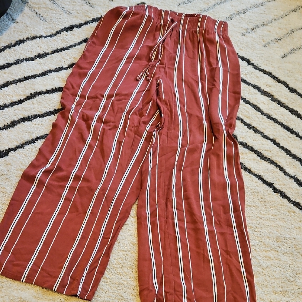 LA Hearts Rust and White Striped Wide-Leg Pants